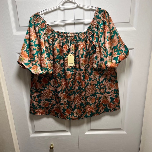 JODIFL Floral Off-Shoulder Blouse in Green and Orange - Picture 1 of 7